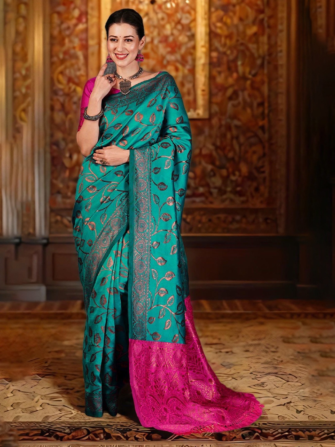 

Sangria Woven Design Saree With Blouse Piece, Blue