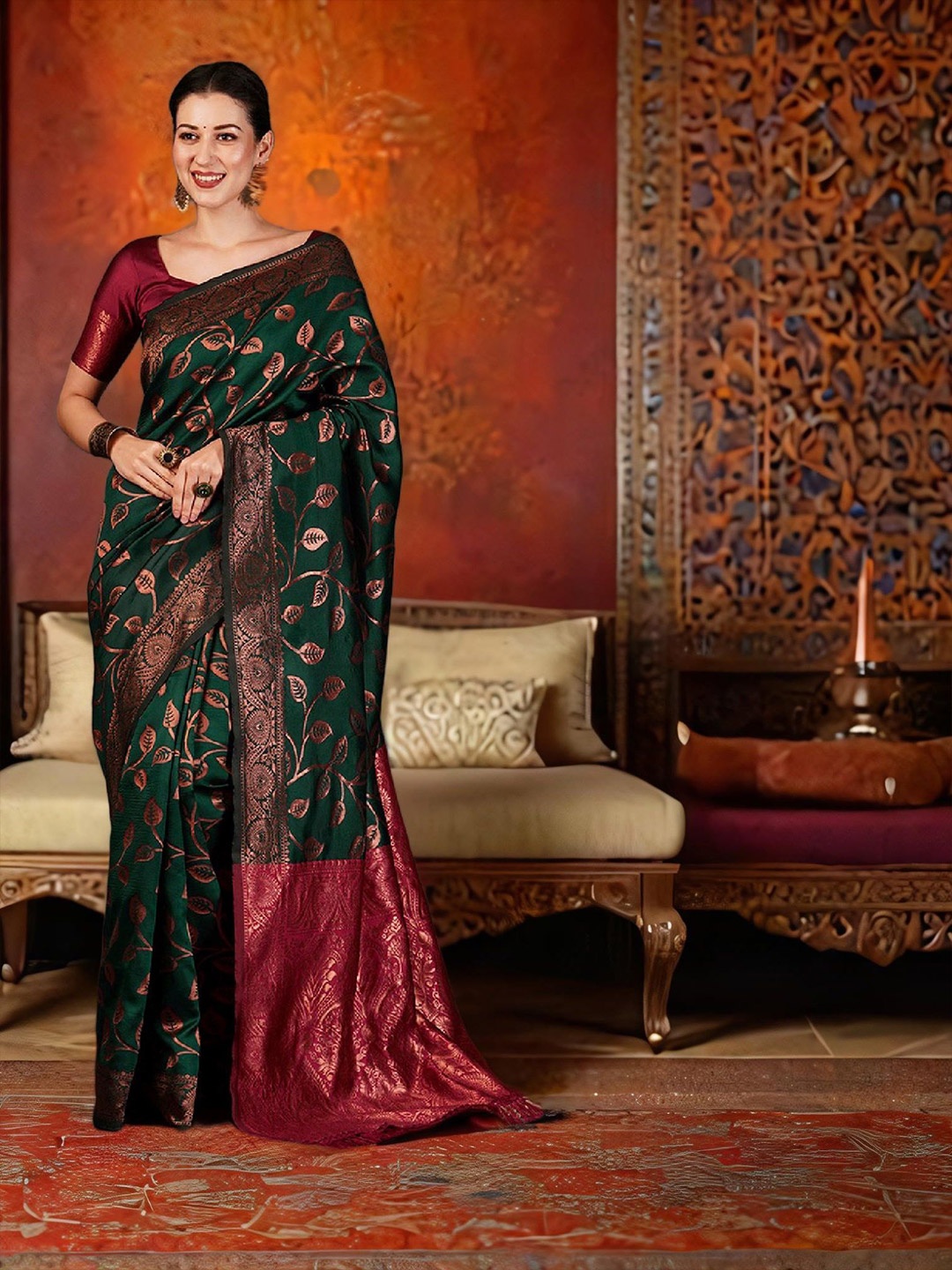 

Sangria Women Woven Design Banarasi Sarees, Green