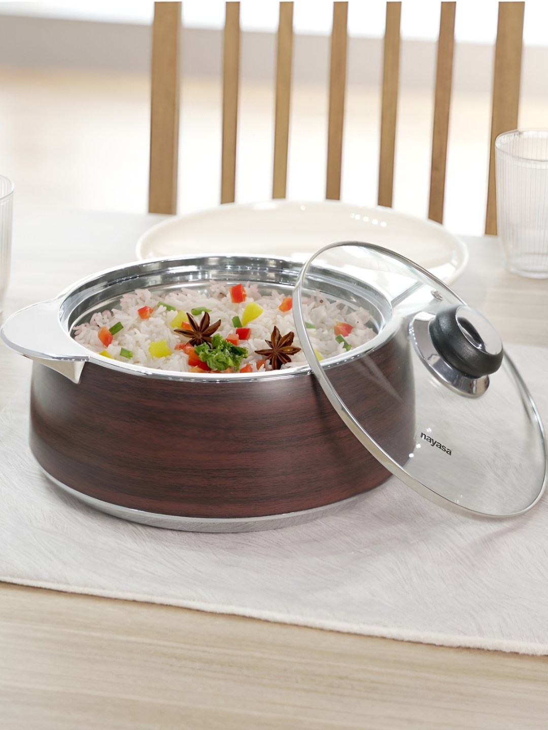 

Nayasa Glimmer Brown Insulated Inner Stainless Steel Casserole- 1500 ML