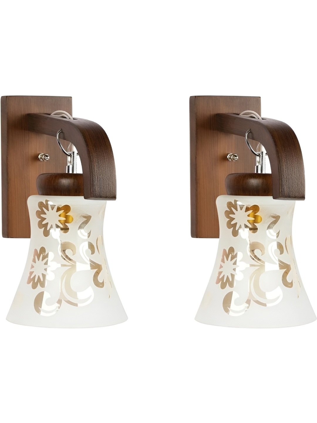 

Afast Gold-Toned & White 2 Pieces Printed Wood Bell Shaped Wall Lamps