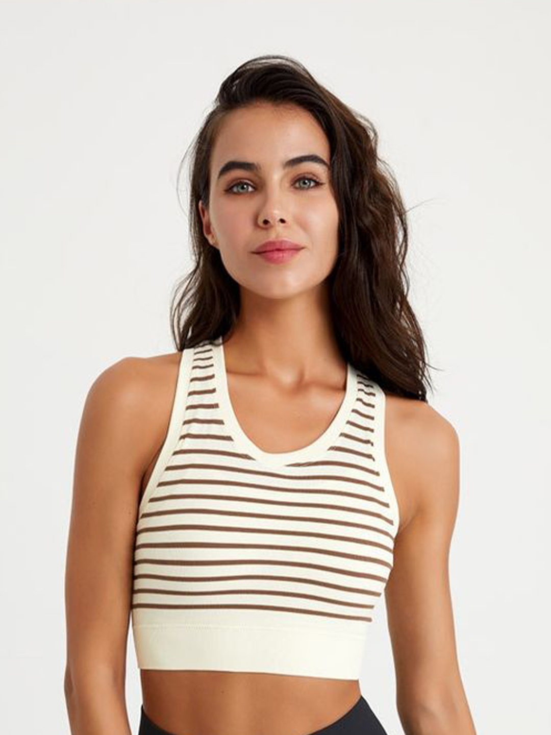 

LULU & SKY Women Striped Tank Crop Top, Brown
