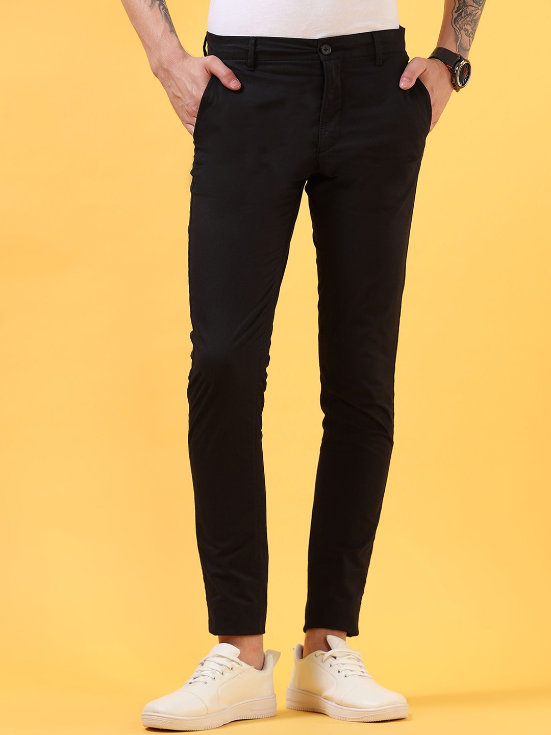 

THINC Men Slim Fit Mid-Rise Chinos Trousers, Navy blue