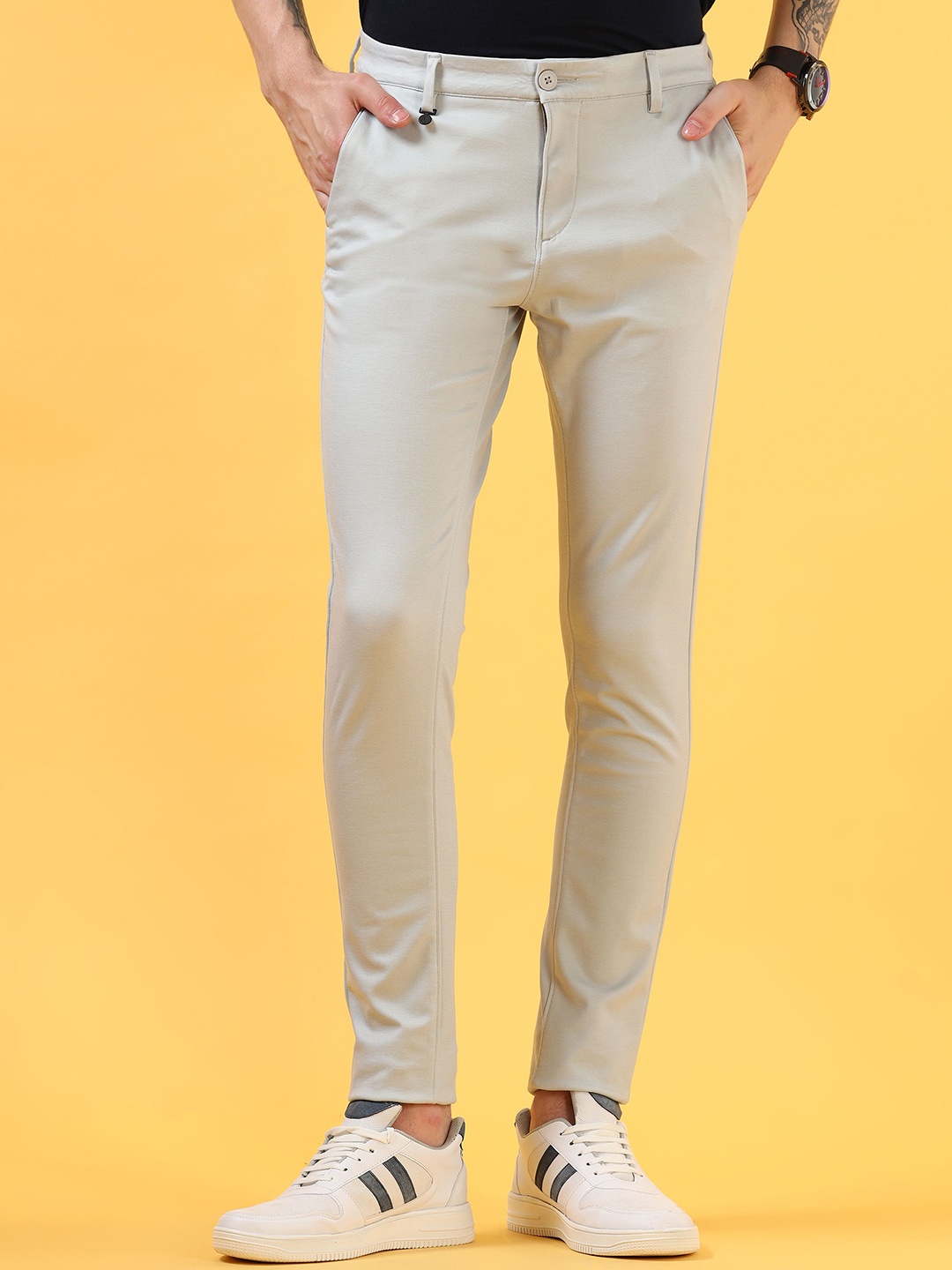 

THINC Men Slim Fit Mid-Rise Formal Trousers, Grey