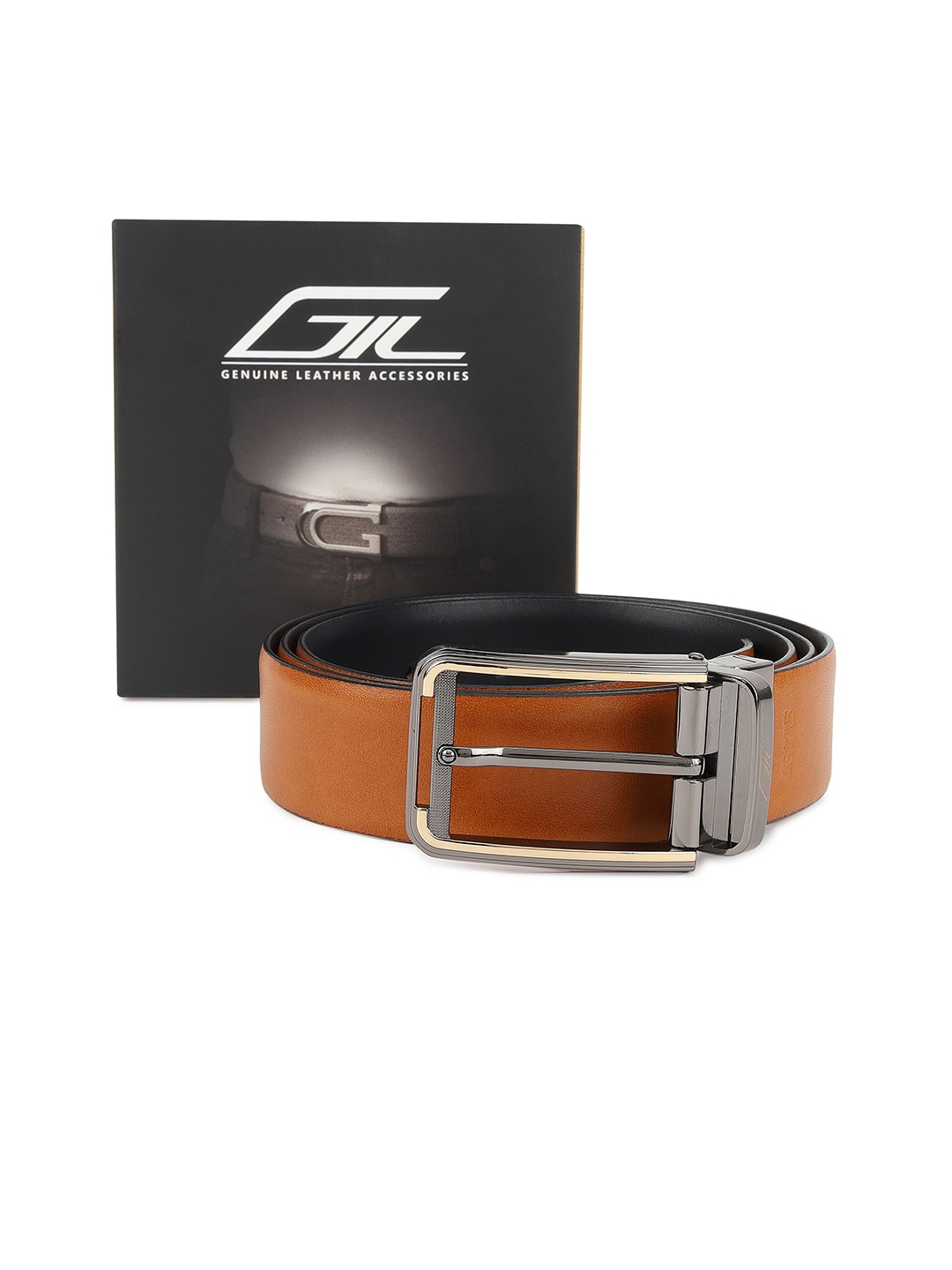 

GIL Men Leather Reversible Formal Belt, Black