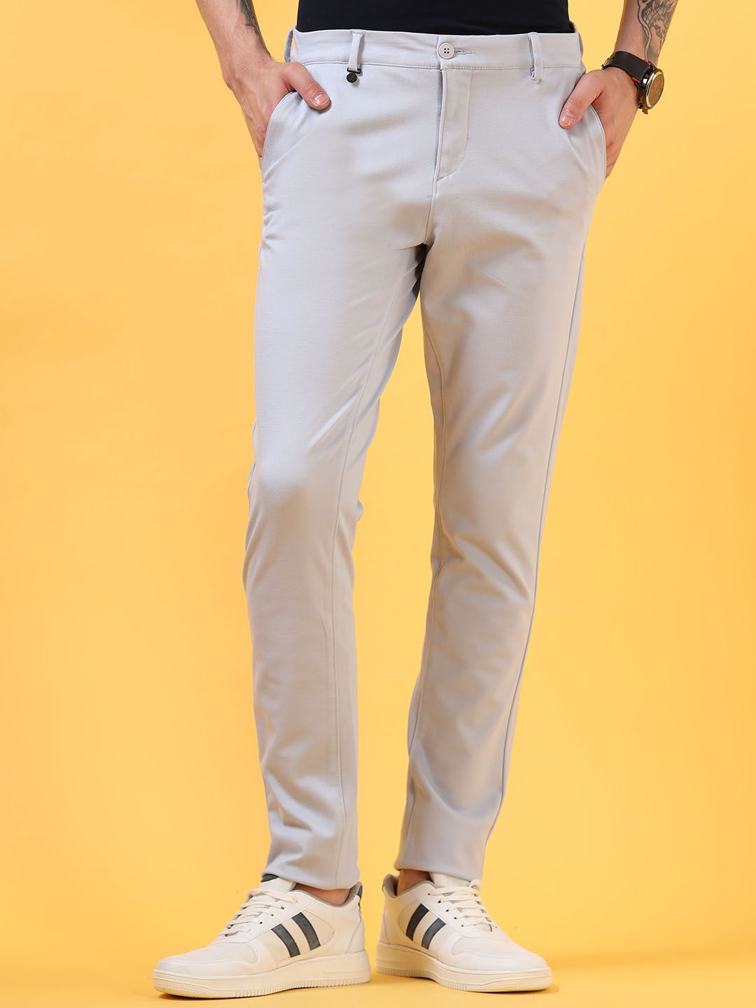

THINC Men Slim Fit Mid-Rise Trousers, Blue