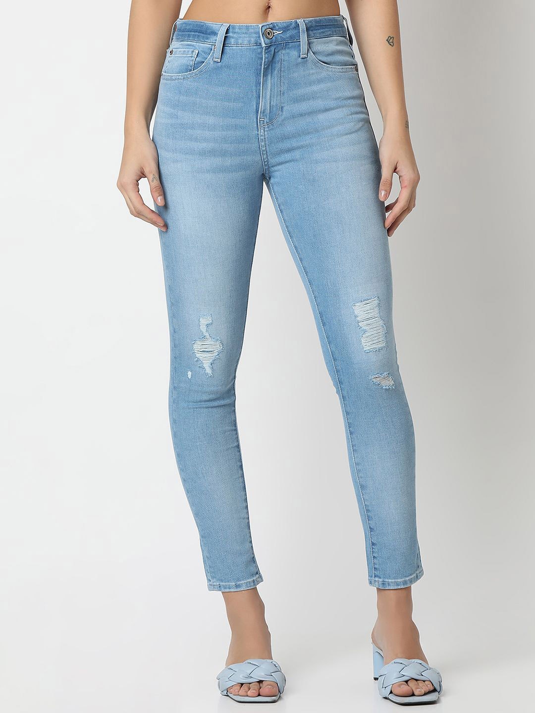 

SPYKAR Women Skinny Fit High-Rise Highly Distressed Stretchable Jeans, Blue