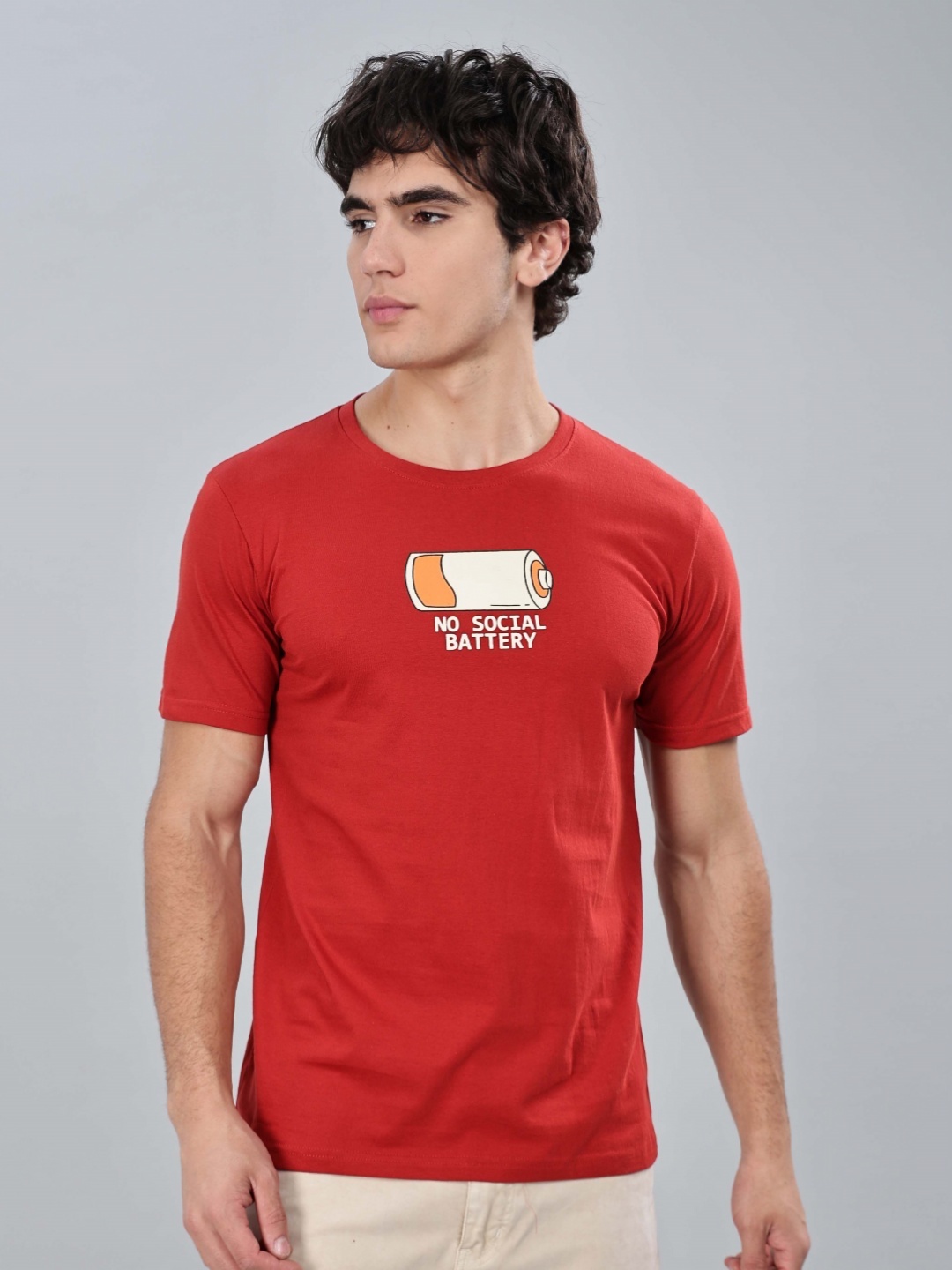

TOMHIDDLE Men Graphic Printed Round Neck Cotton T-shirt, Red