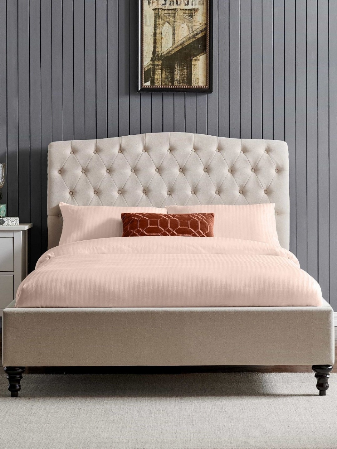 

THE LINEN COMPANY Pink Striped 300 TC Single Bedsheet with 1 Pillow Covers