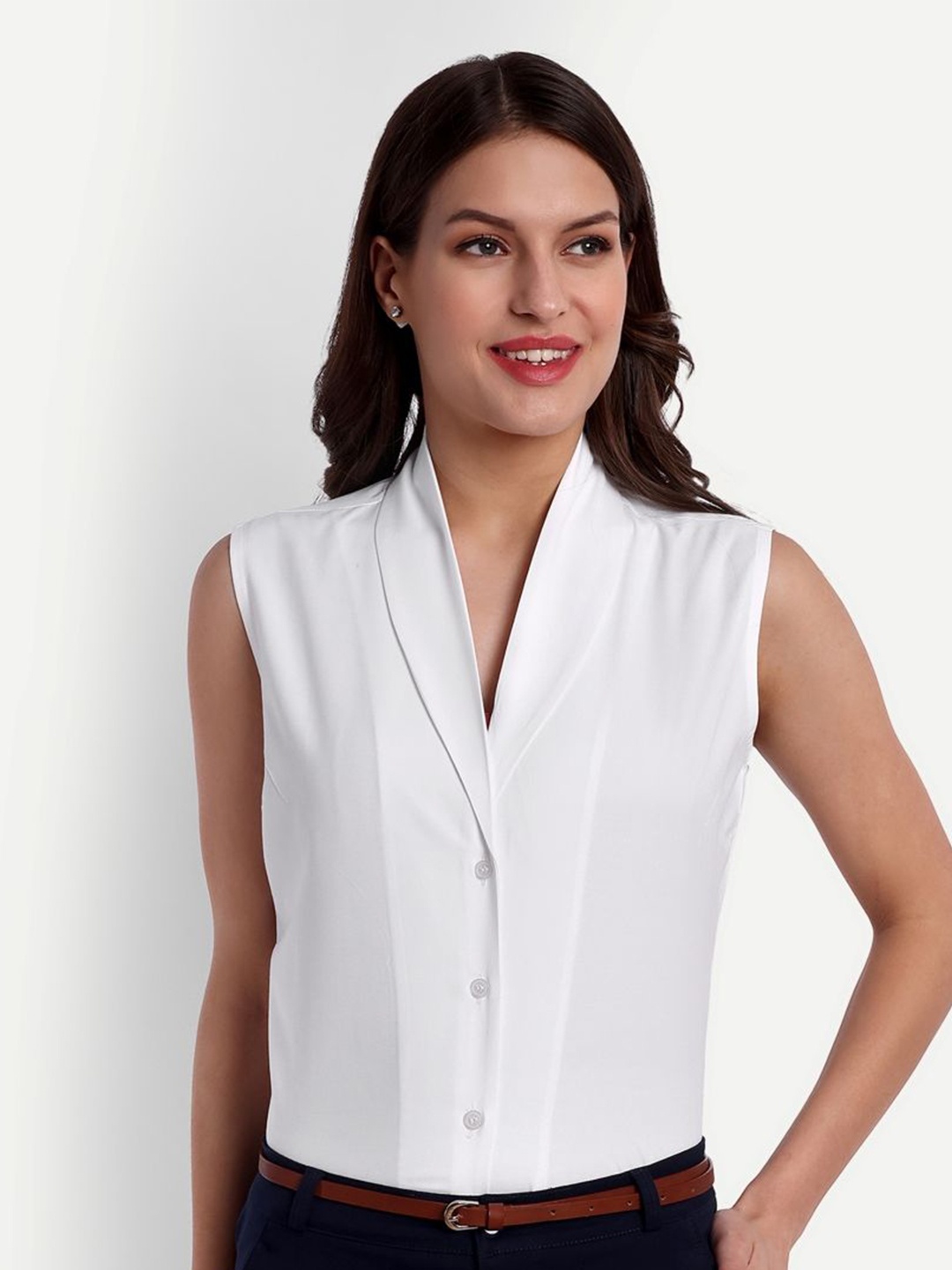 

Blue Ronin Women Solid Cuban Collar Cotton Casual Shirt, White