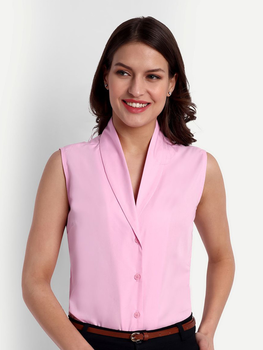 

Blue Ronin Women Solid Cuban Collar Cotton Casual Shirt, Pink