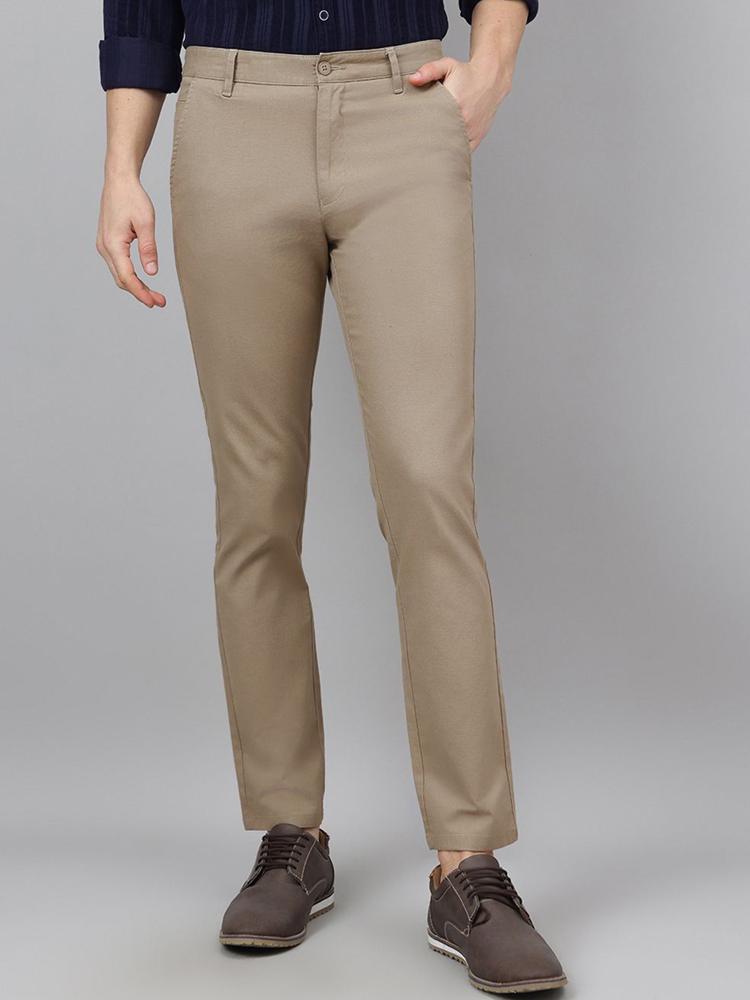 

Richlook Men Smart Mid-Rise Regular Fit Cotton Trousers, Beige