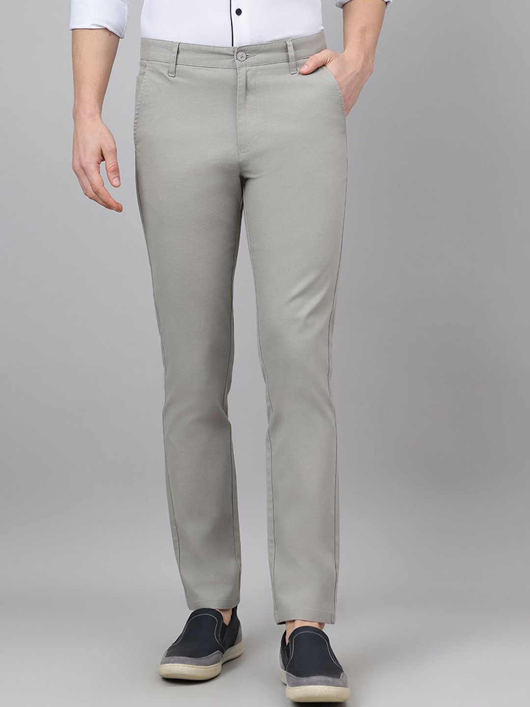 

Richlook Men Smart Mid-Rise Regular Fit Cotton Trousers, Grey