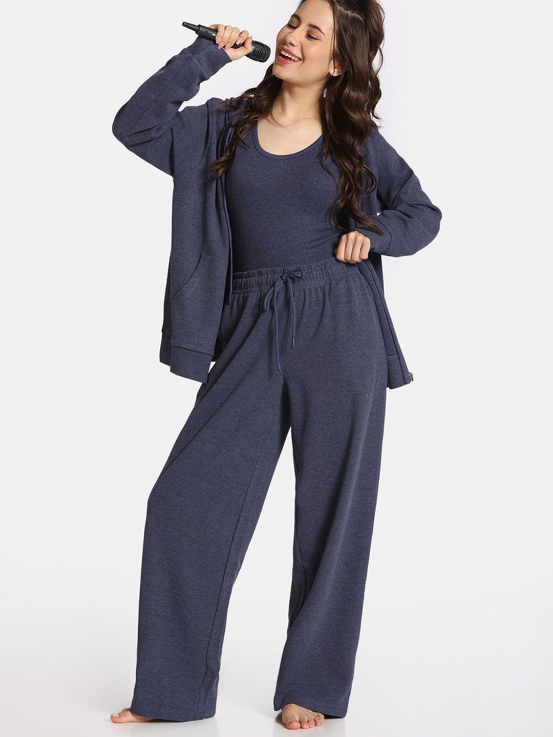

Rosaline by Zivame Women Hooded Front-Open Sweatshirt, Blue