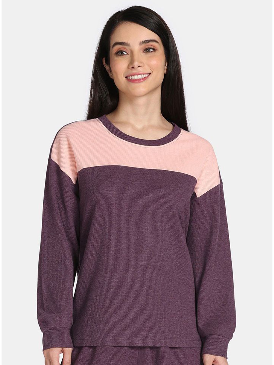 

Rosaline by Zivame Women Colourblocked Pullover Sweatshirt, Purple