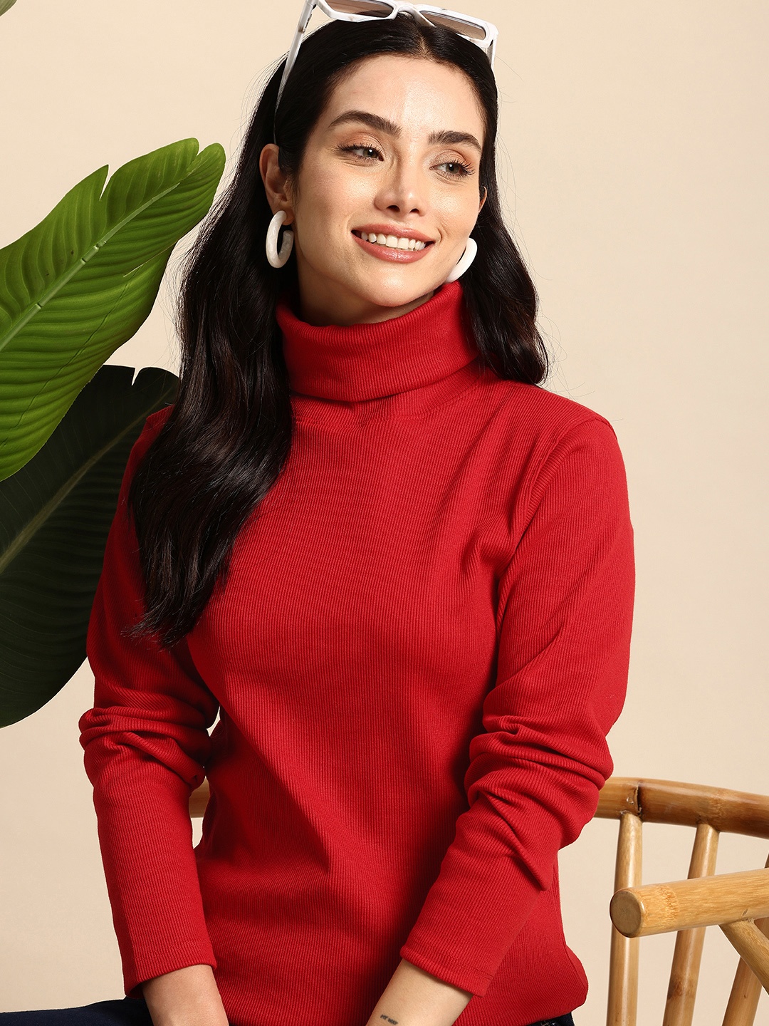 

Mast & Harbour Turtle Neck Ribbed Pullover Sweater, Red