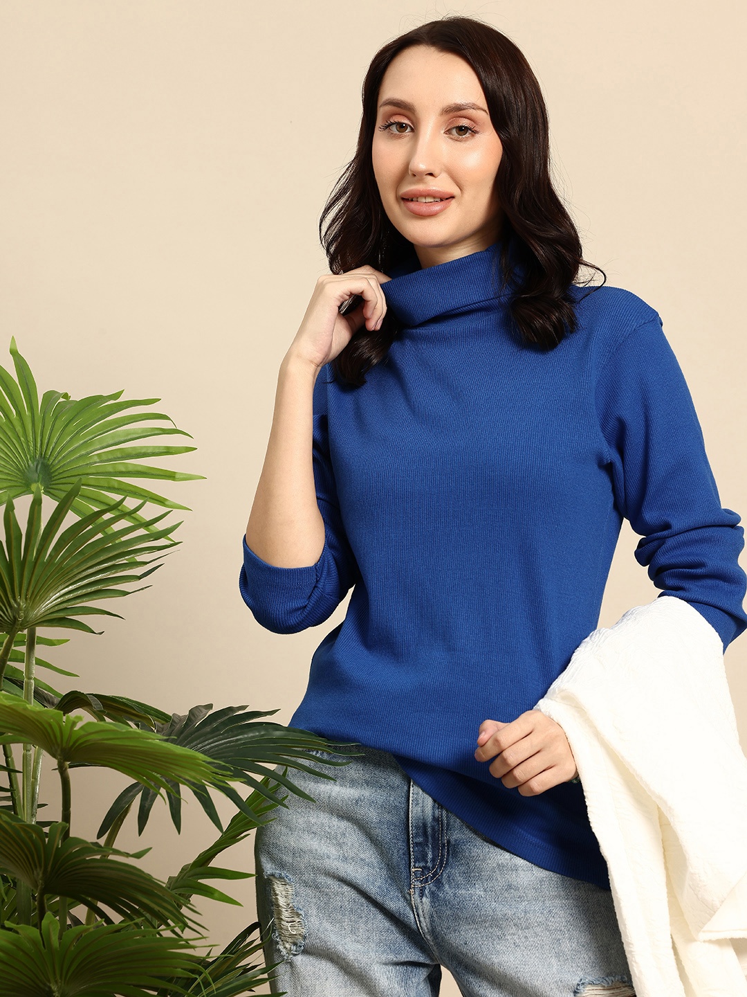 

Mast & Harbour Turtle Neck Ribbed T-shirt, Blue