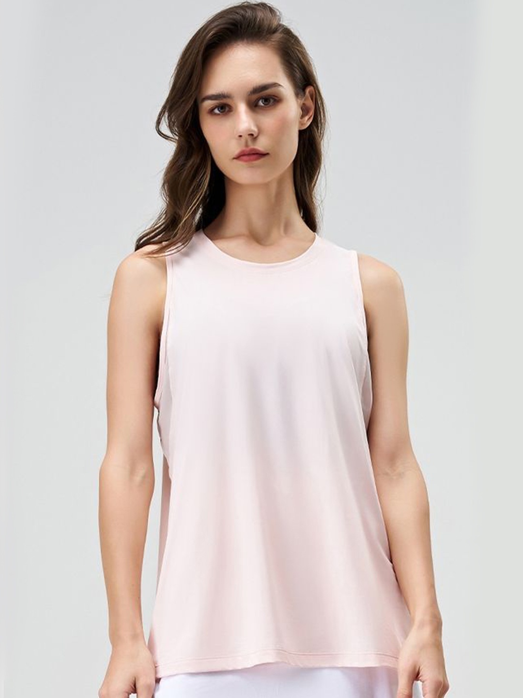 

LULU & SKY Women Solid Round Neck Sleeveless Tank Top, Pink