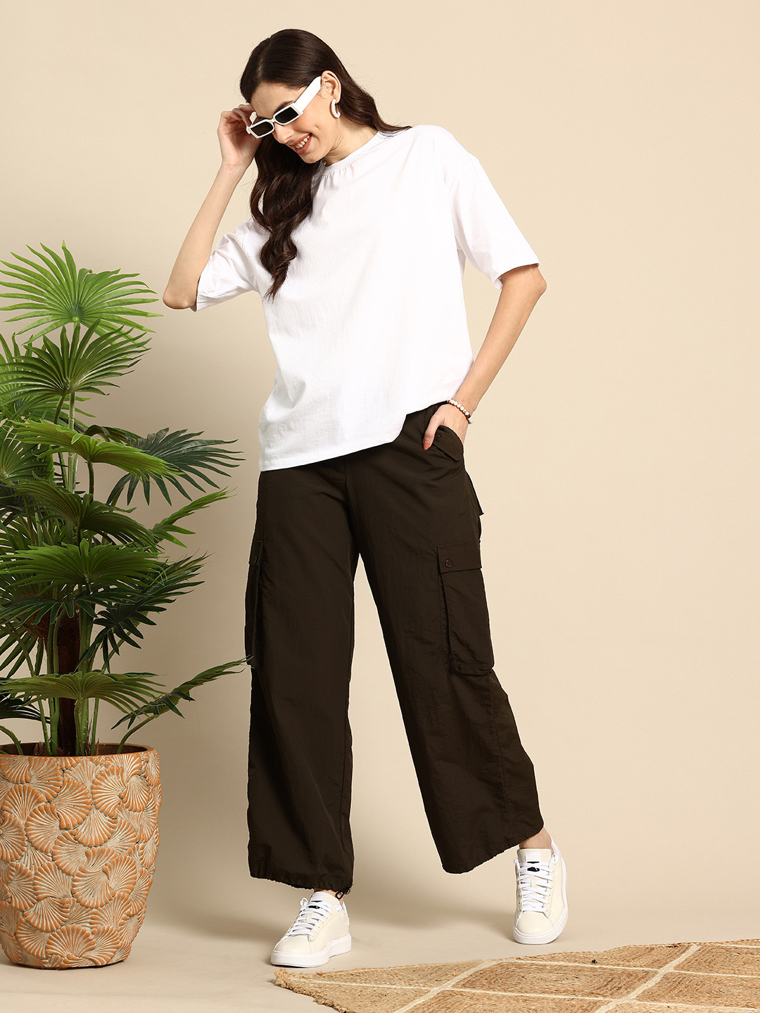 

Mast & Harbour Drop-Shoulder Sleeves Oversized Pure Cotton T-shirt, White