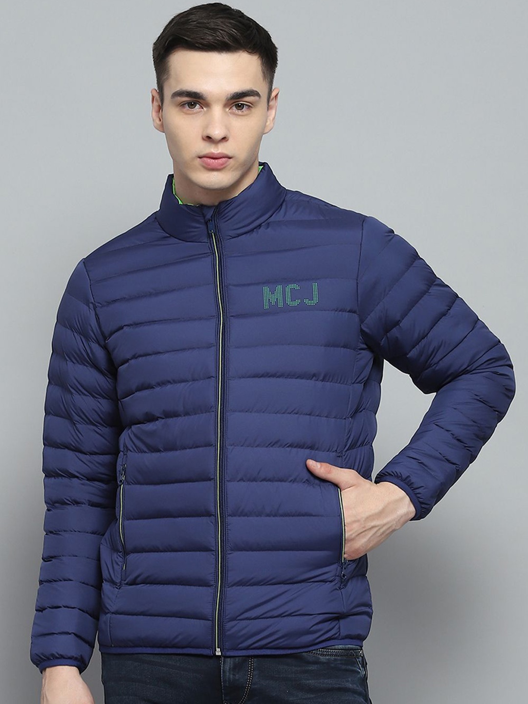 

Monte Carlo Men Mock Collar Solid Casual Lightweight Puffer Jacket, Blue