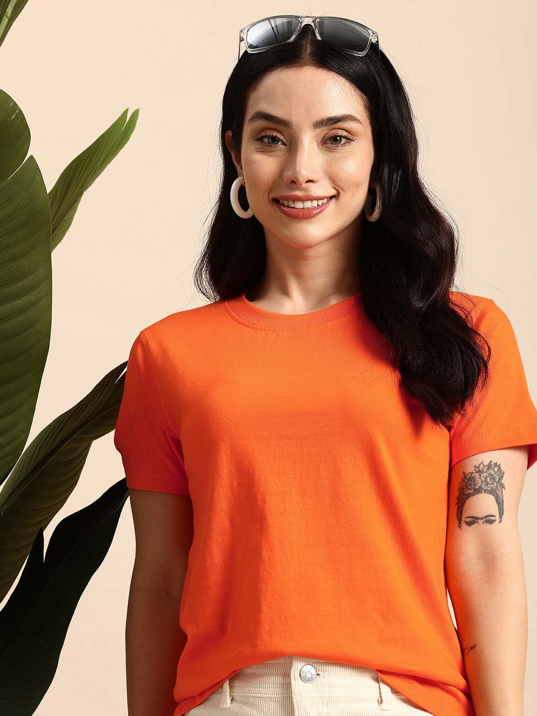 

Mast & Harbour Solid Pure Cotton T-shirt, Orange