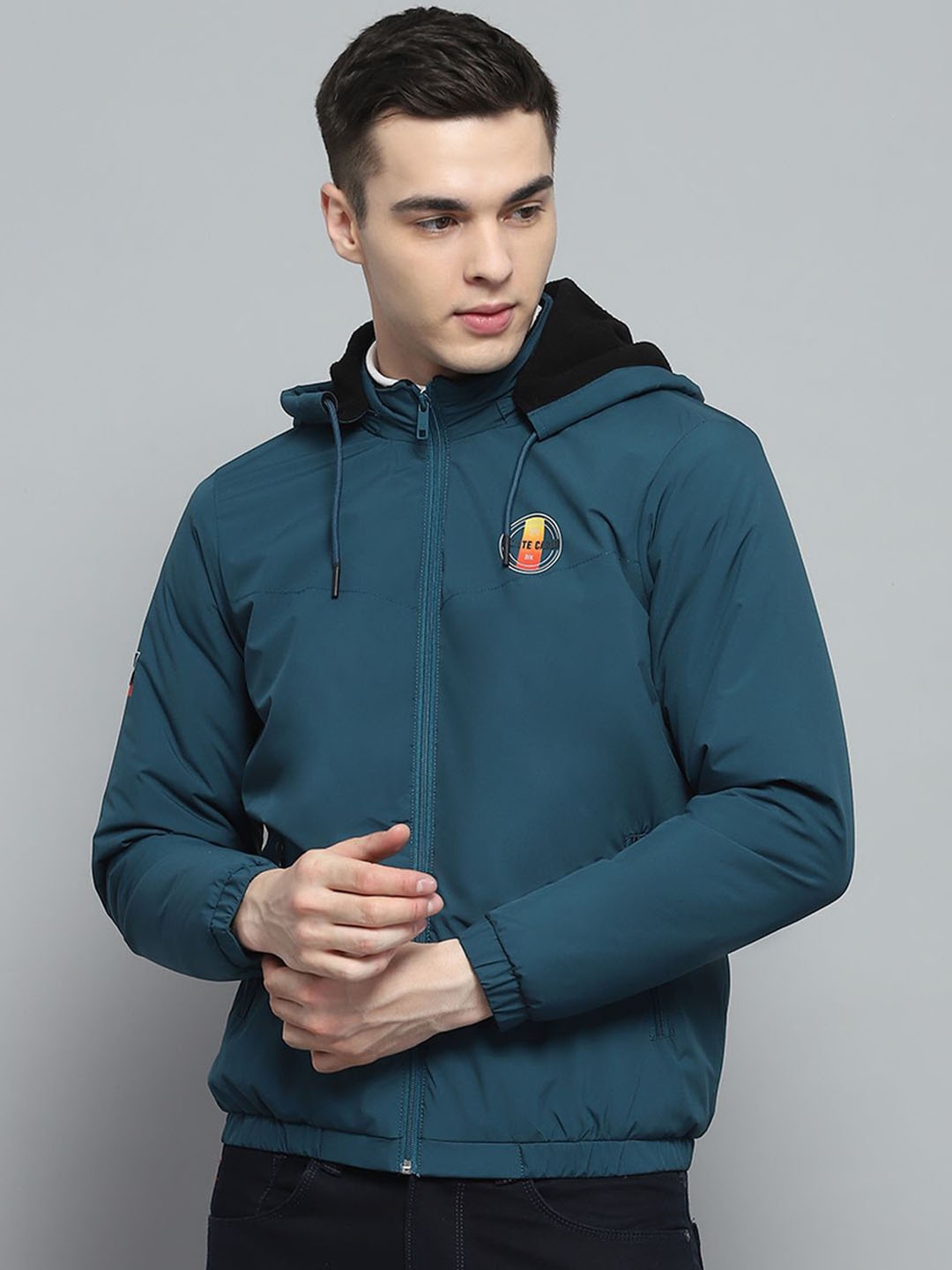 

Monte Carlo Men Hooded Solid Casual Lightweight Bomber Jacket, Teal