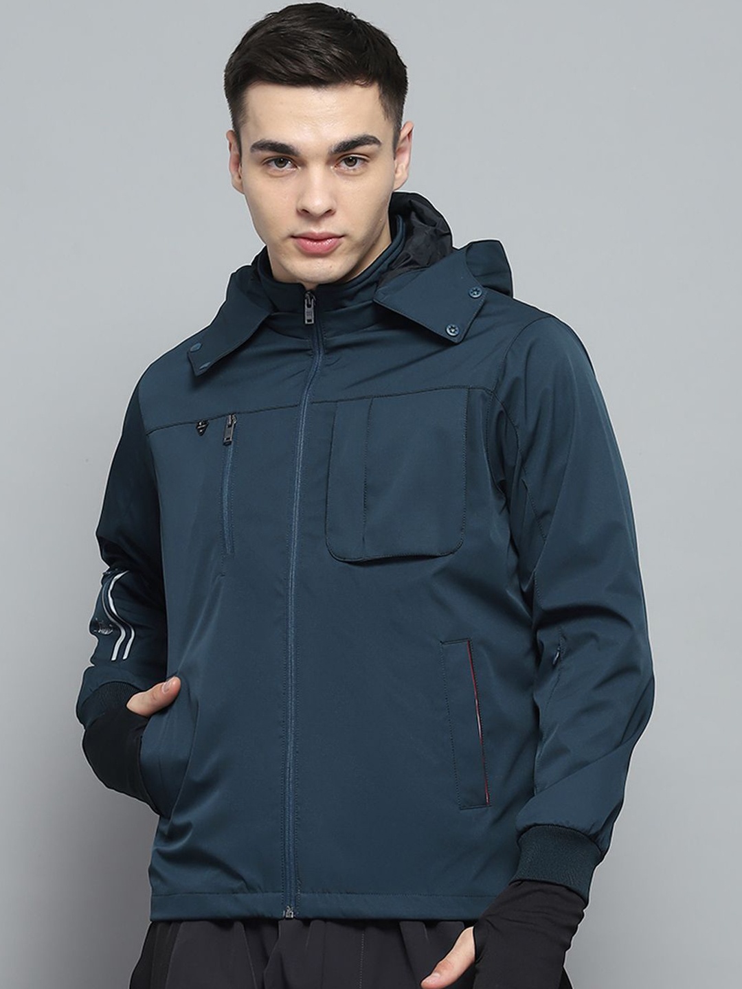 Monte Carlo Men Hooded Solid Casual Padded Lightweight Jacket, Teal