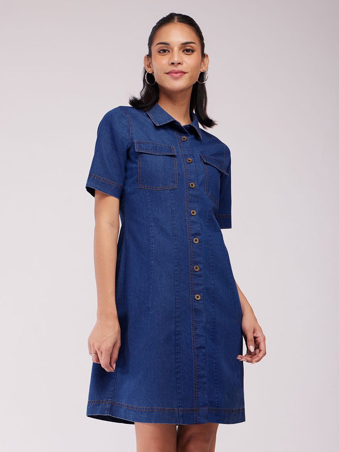 

FableStreet Women Denim Shirt Dress, Blue