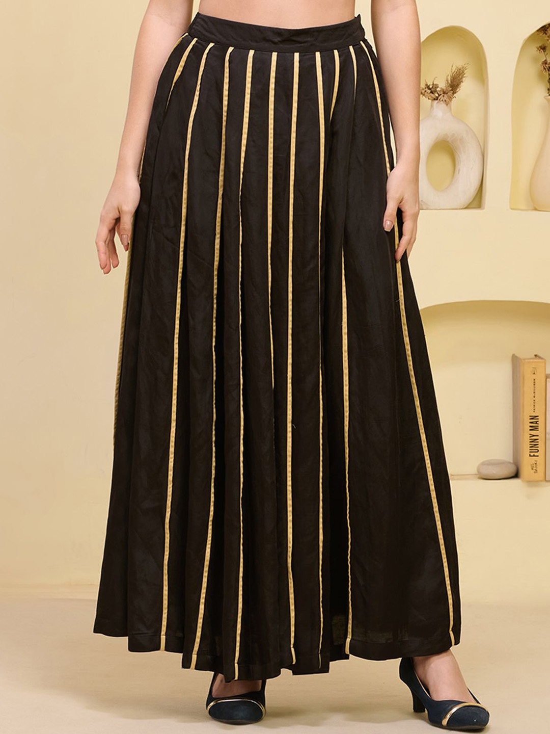 

First Resort by Ramola Bachchan Women Pleated Maxi Flared Skirt, Black