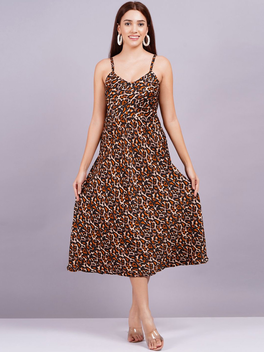 

BPT DESIGNER Women Animal Printed Fit and Flare Midi Dress, Brown