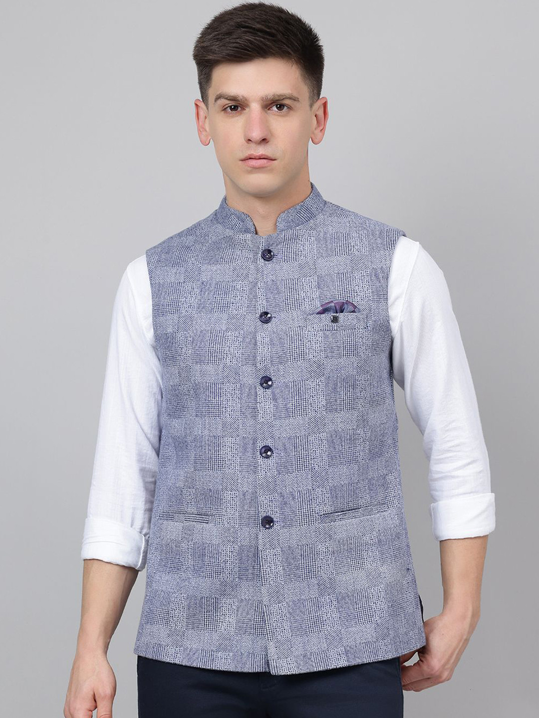 

Richlook Men Self Design Woven Nehru Jacket, Blue