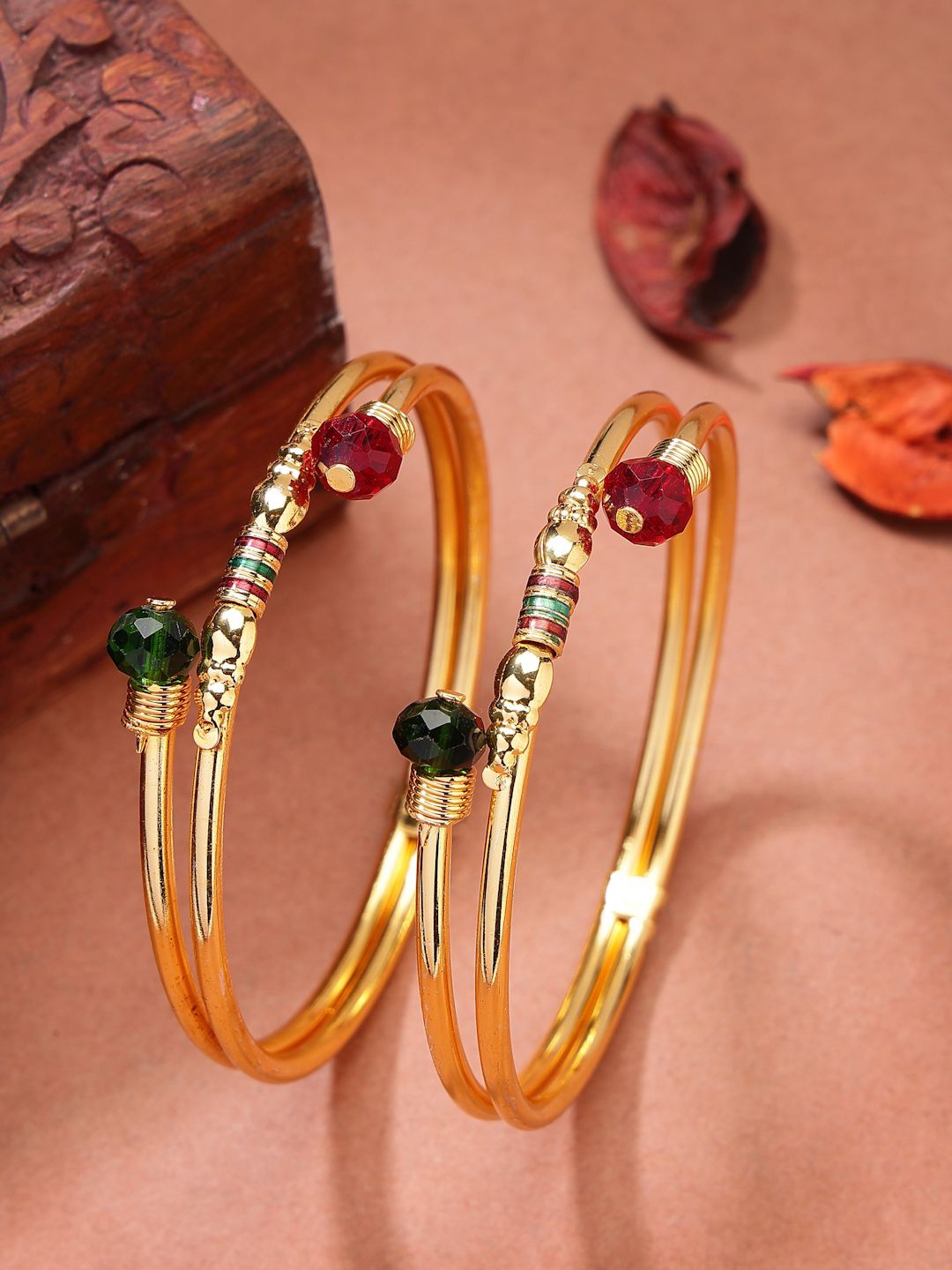 

NVR Women Set of 2 Gold-Plated Artificial Beads Traditional Bangles