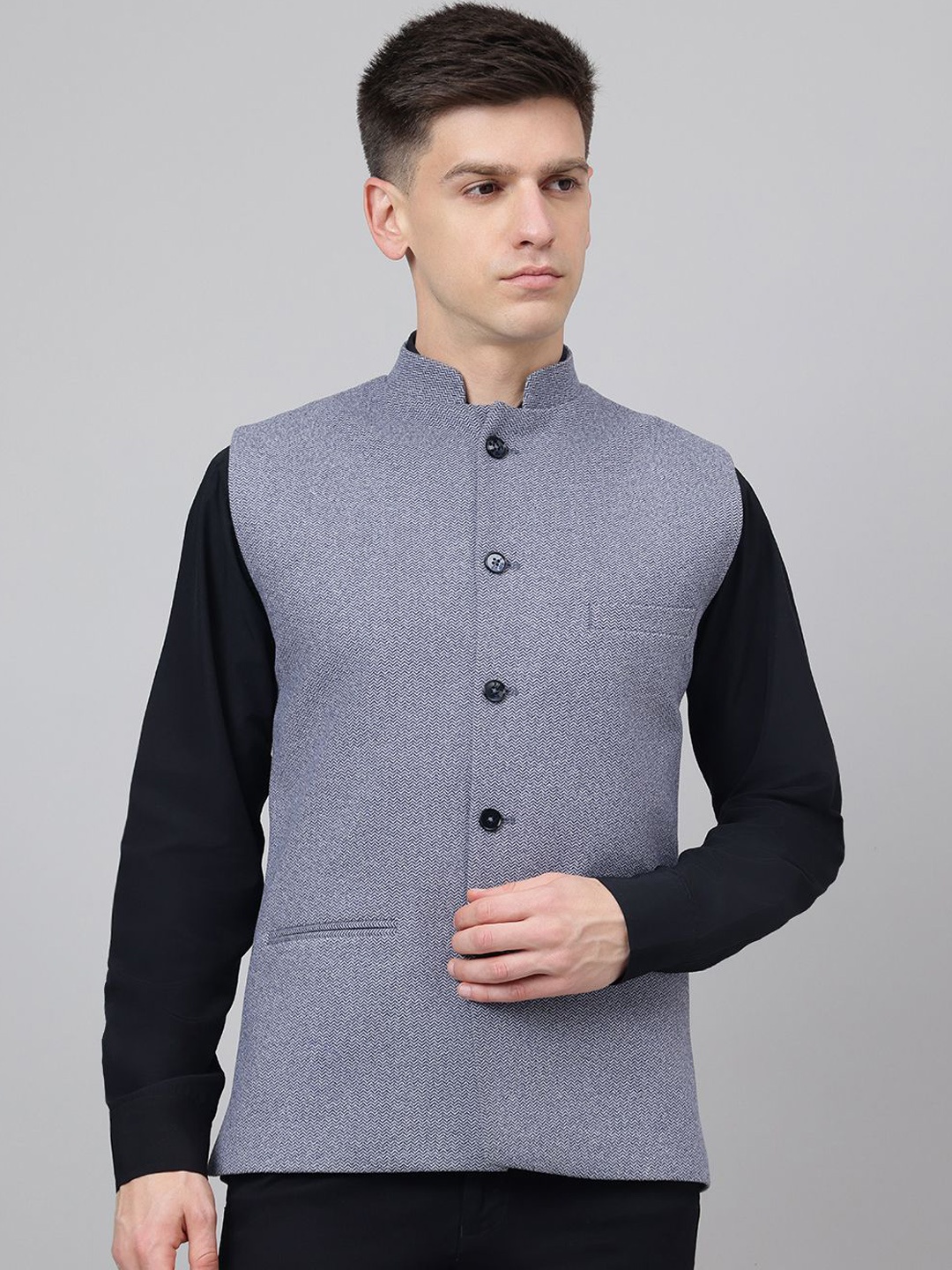 

Richlook Men Self Design Woven Nehru Jacket, Blue