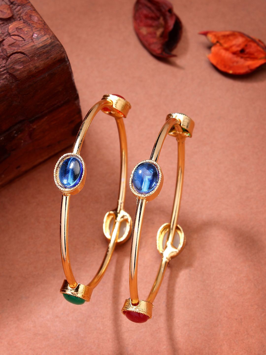 

NVR Women Set of 2 Gold-Plated Artificial Stone Studded Bangles