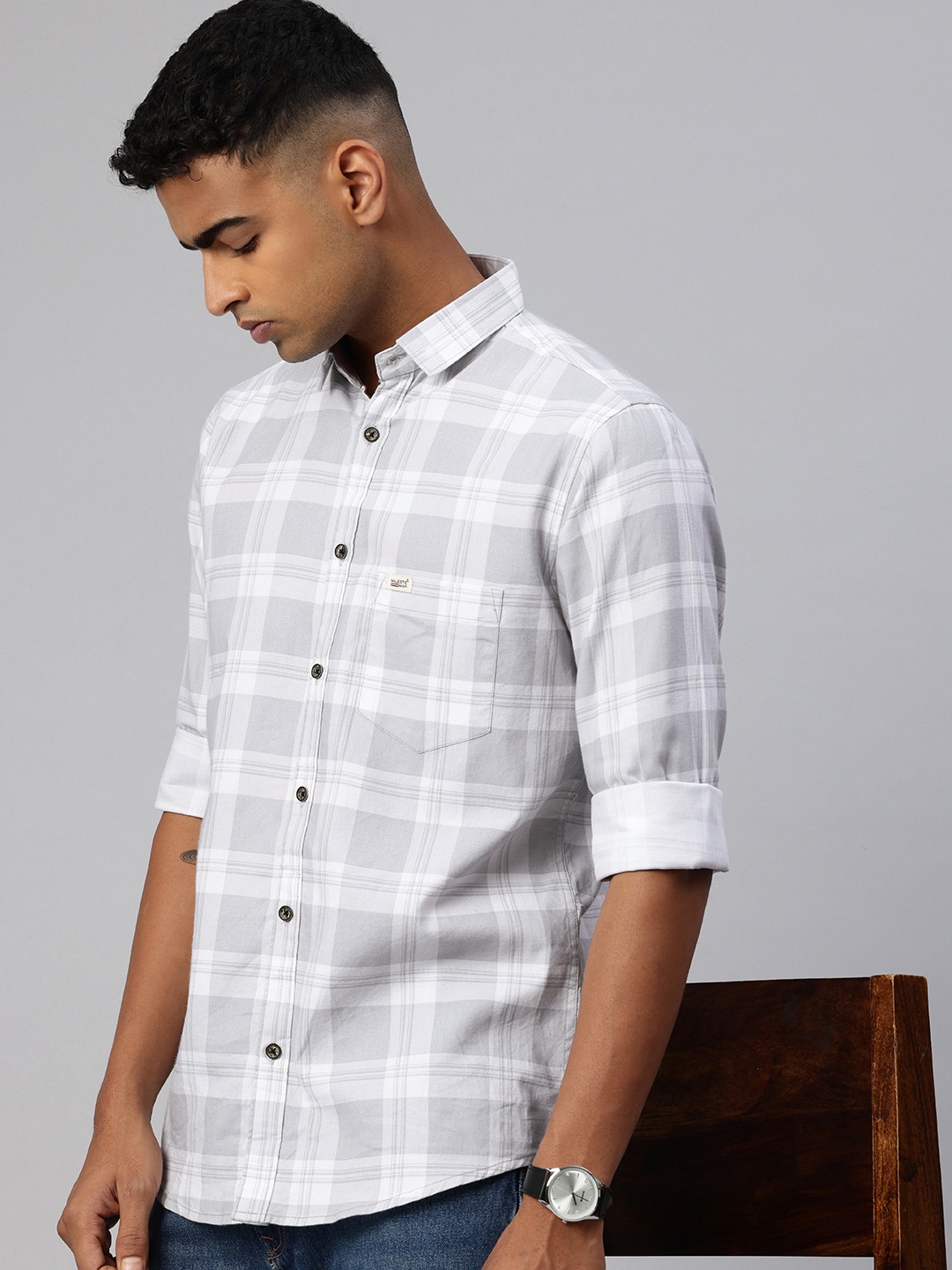 

Majestic Man Opaque Checked Casual Shirt, Grey