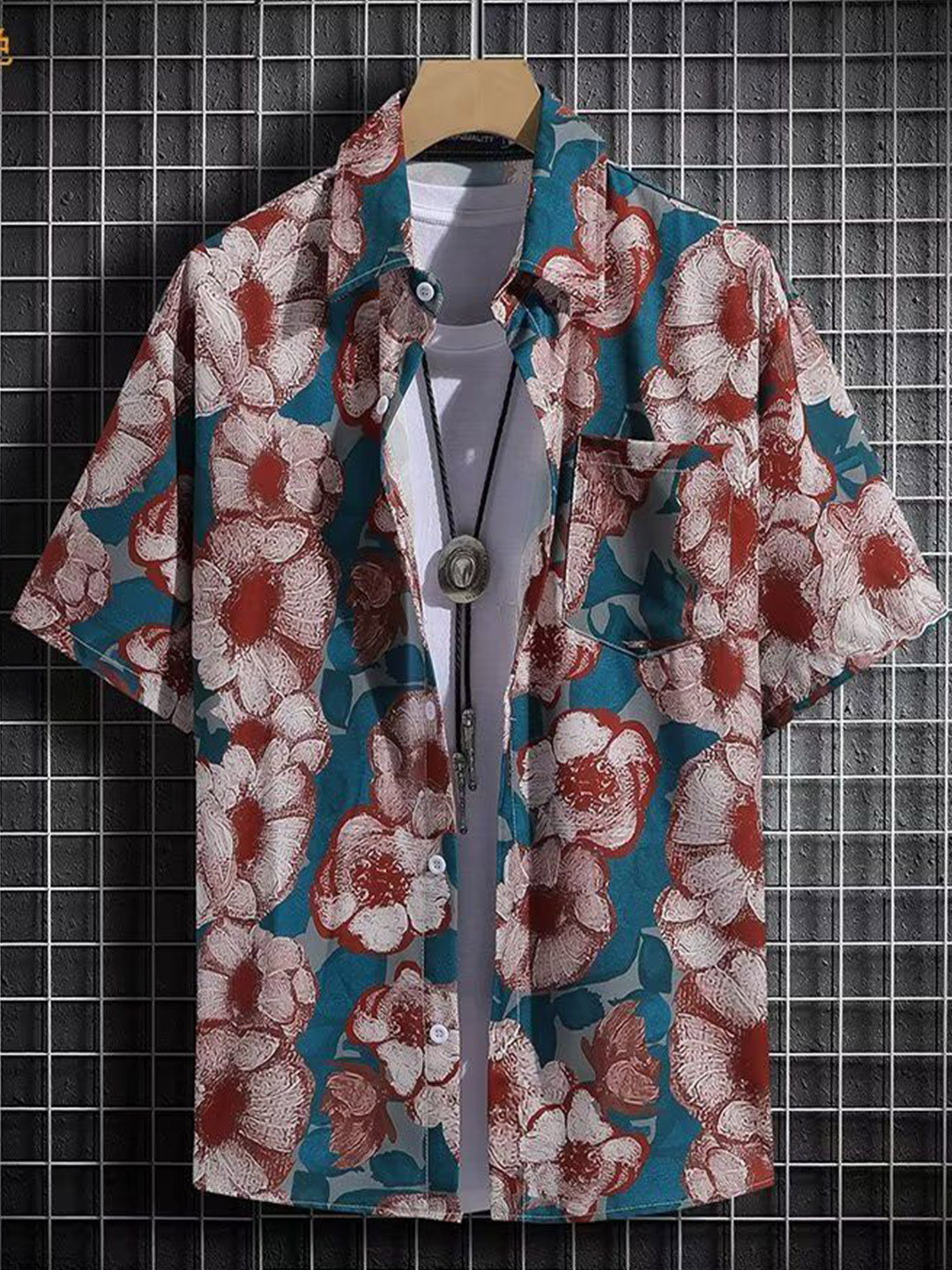 

StyleCast x Revolte Men Floral Printed Drop-Shoulder Sleeves Casual Shirt, Brown
