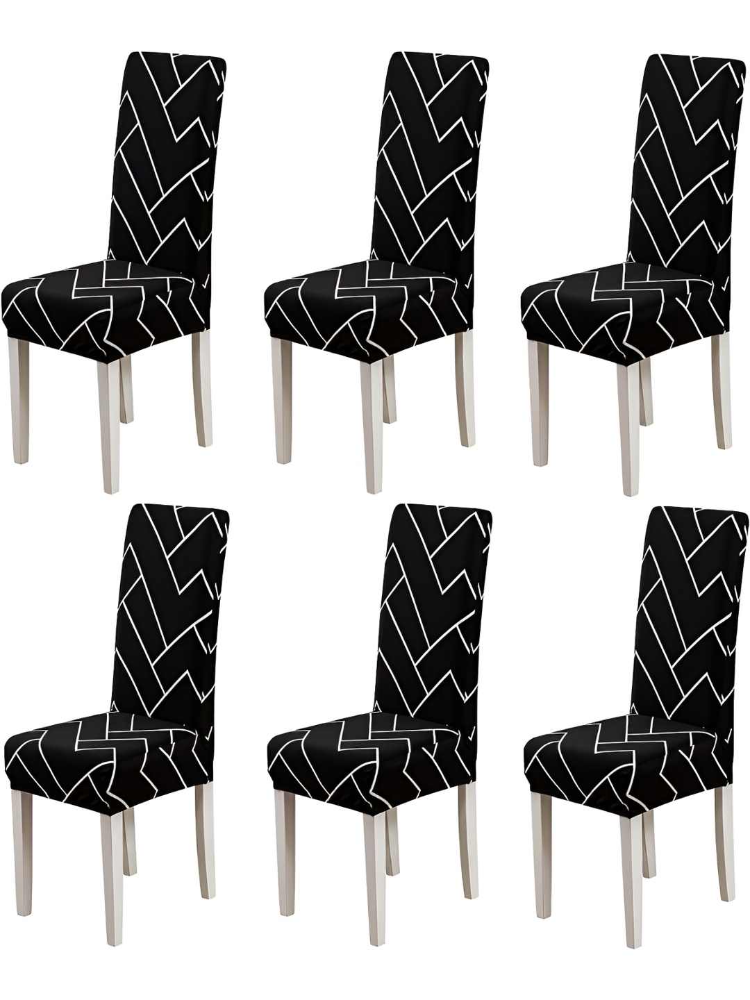 

KriShyam Black & White 6 Pieces Printed Chair Covers