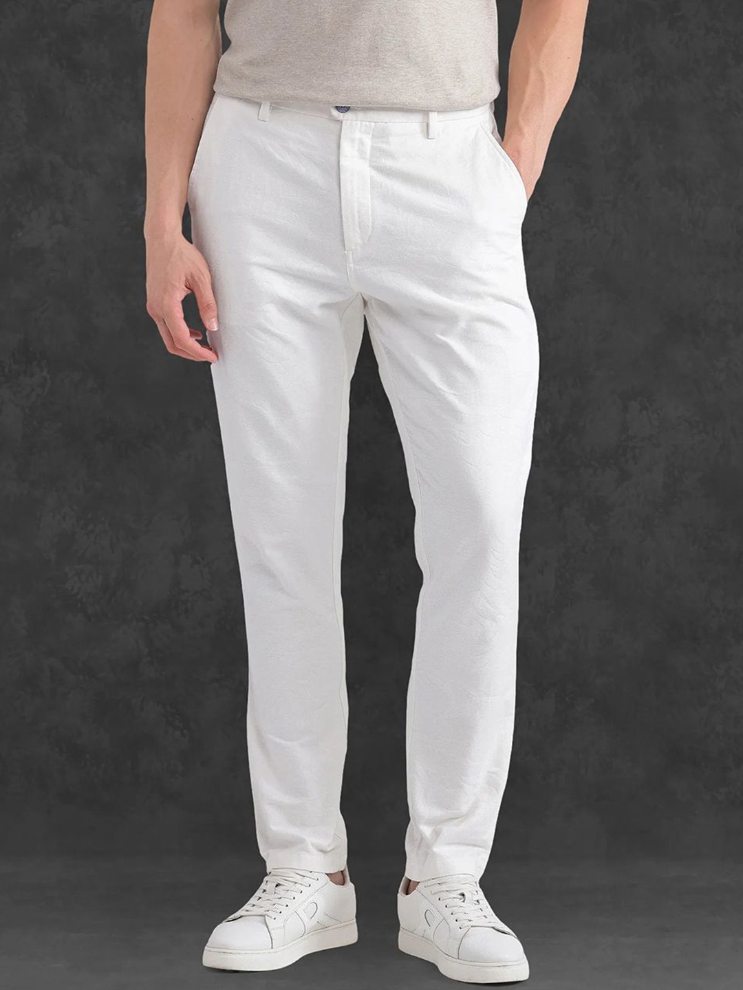 

RARE RABBIT Men Tailored Regular Fit Cotton Trousers, White