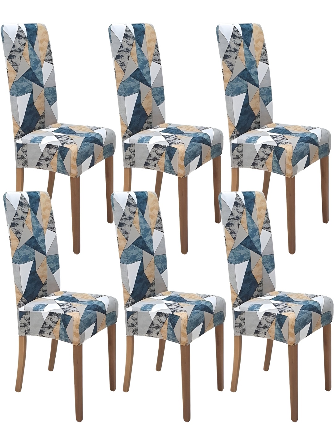 

KriShyam Blue & Yellow 6 Pieces Printed Chair Covers