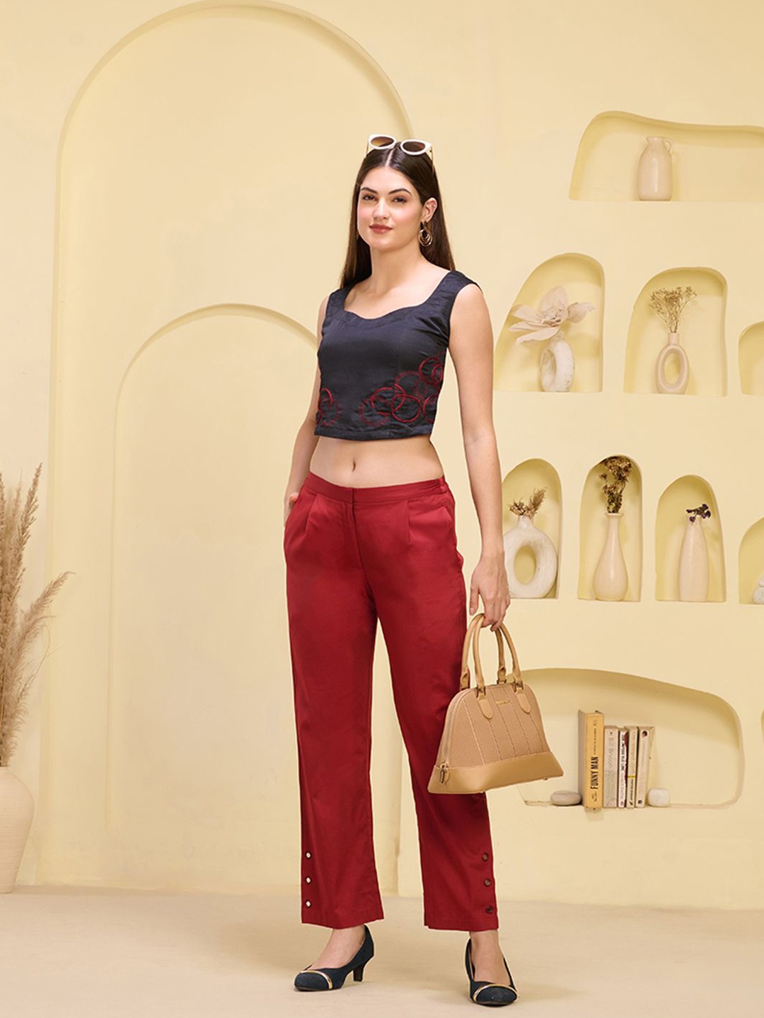 

First Resort by Ramola Bachchan Women Palazzos, Red