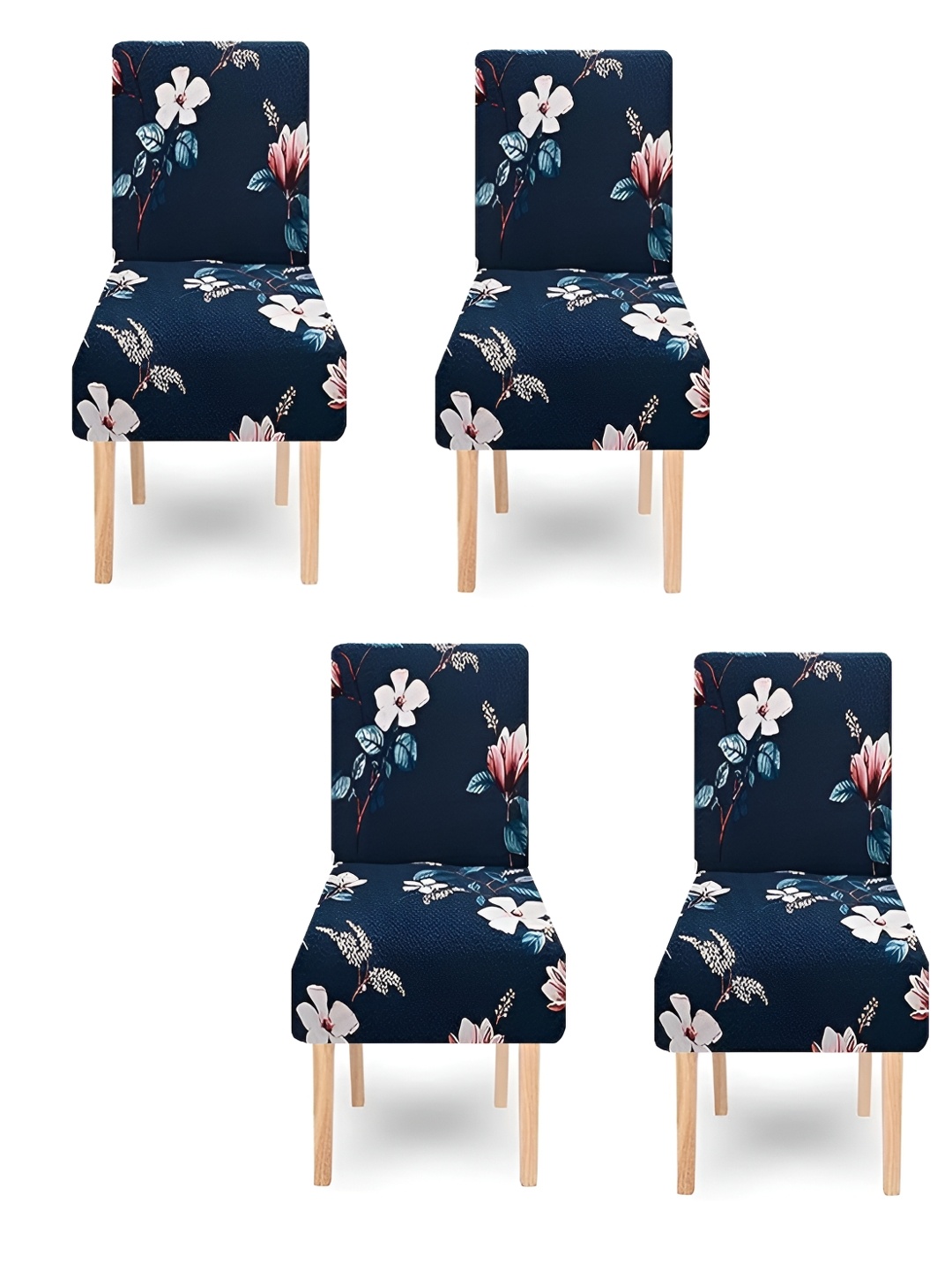 

KriShyam Blue & White 4 Pieces Floral Printed Chair Covers