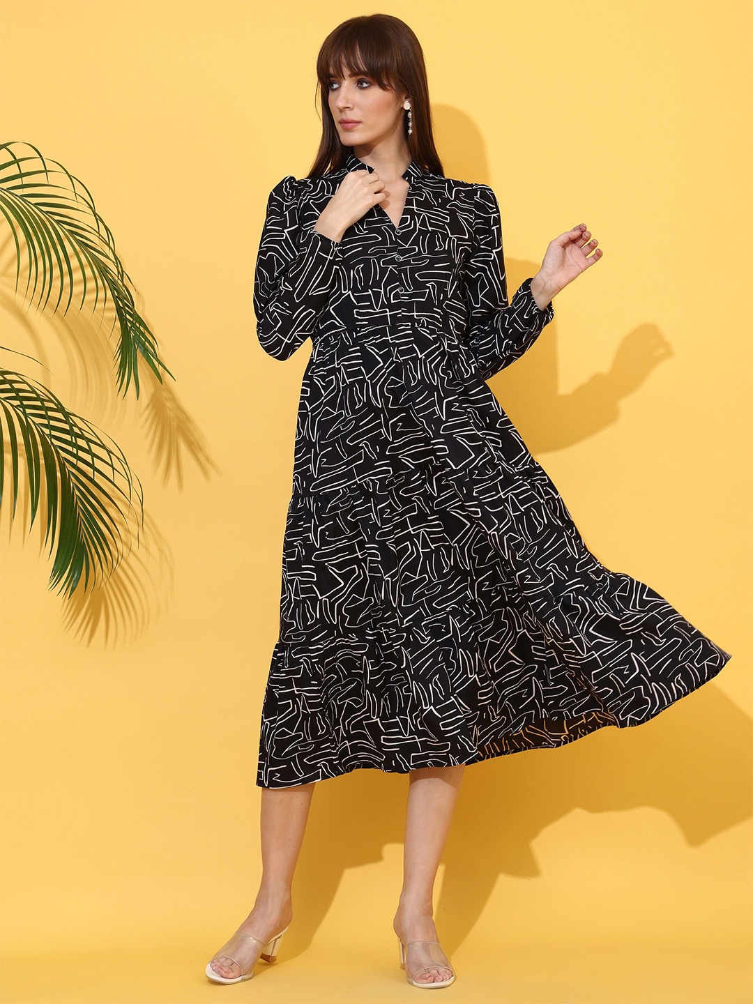 

SHEETAL Associates Women Abstract Printed Fit & Flare Midi Dress, Black