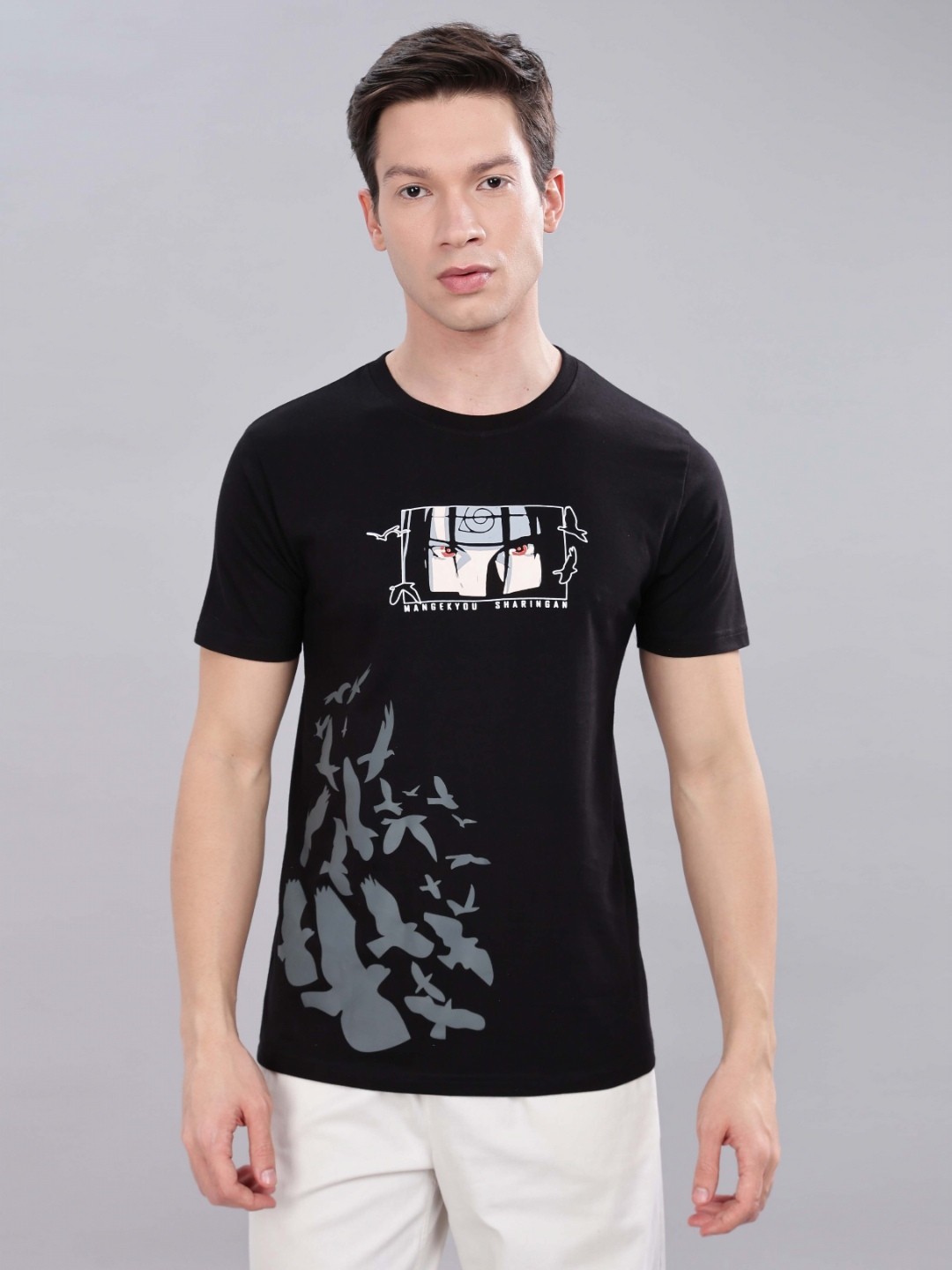 

TOMHIDDLE Men Graphic Printed Round Neck Cotton Naruto T-shirt, Black