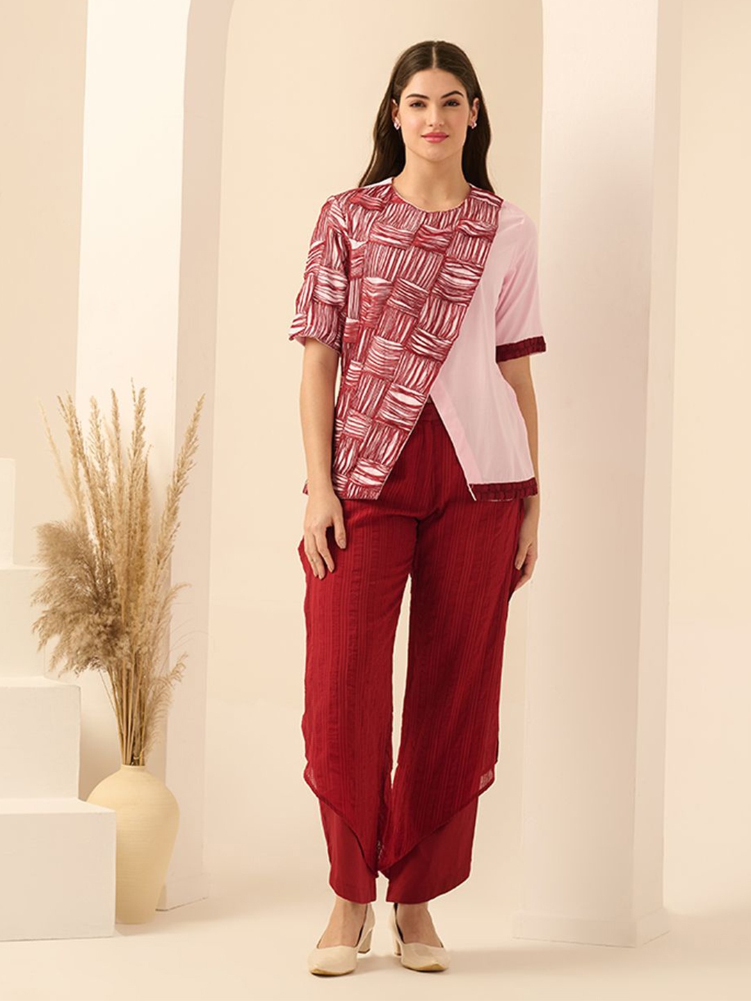First Resort by Ramola Bachchan Women Embroidered Cotton Wrap Top, Pink