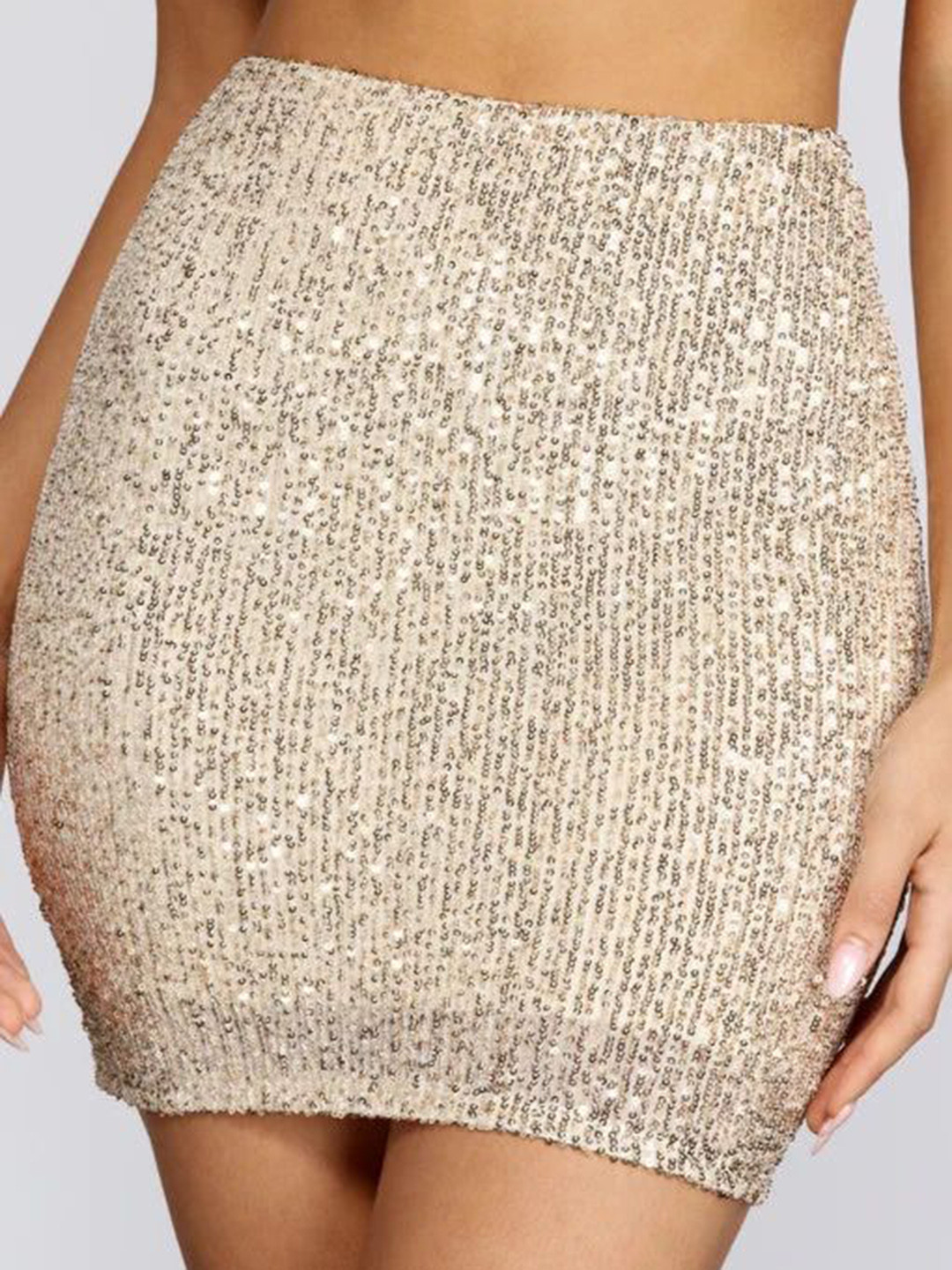 

Fashion Gaiia Women Flared Embellished Blingy Sequin Pencil Mini Skirt, Silver