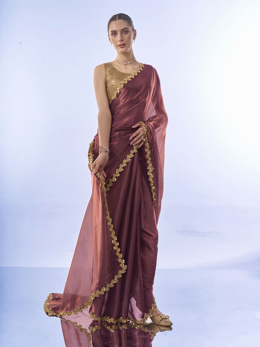 

Kalista Sequinned Organza Saree, Pink