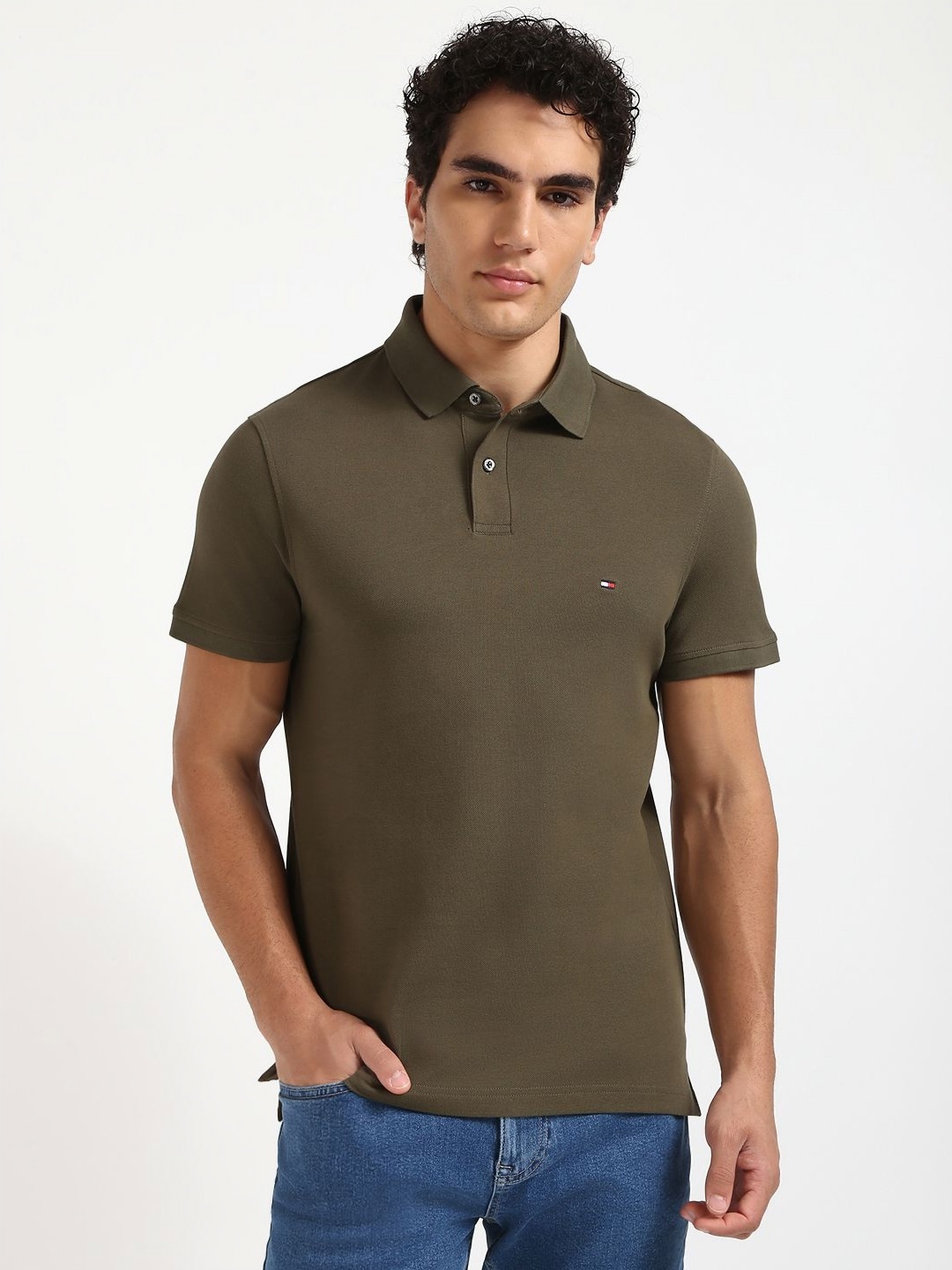 

Tommy Hilfiger Men Solid Polo Collar Cotton T-shirt, Brown