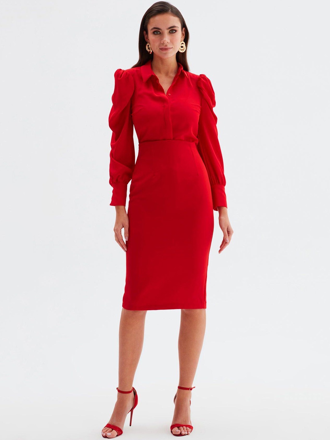 

Fashion Gaiia Women Knee Length Straight Skirts, Red