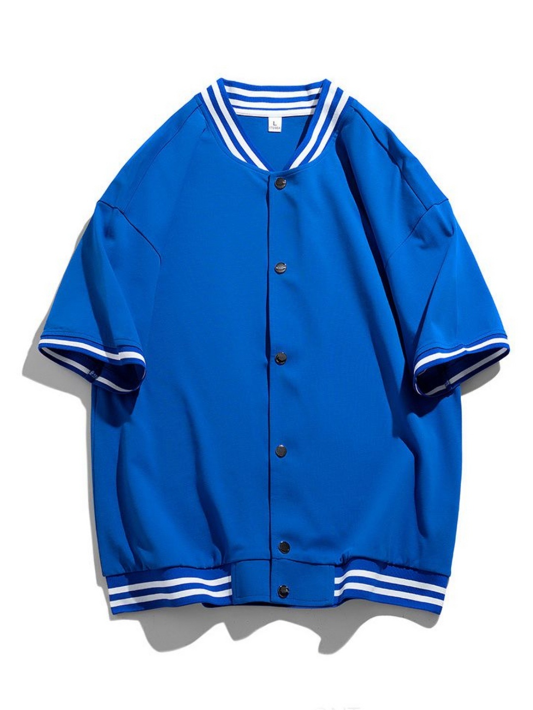 

StyleCast x Revolte Men Striped Mandarin Collar Cotton Bomber Jacket, Blue