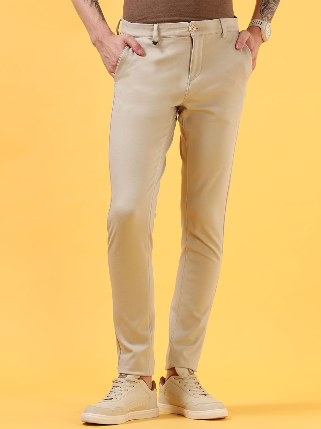 

THINC Men Impeccably Slim Fit Chinos Trouser, Beige