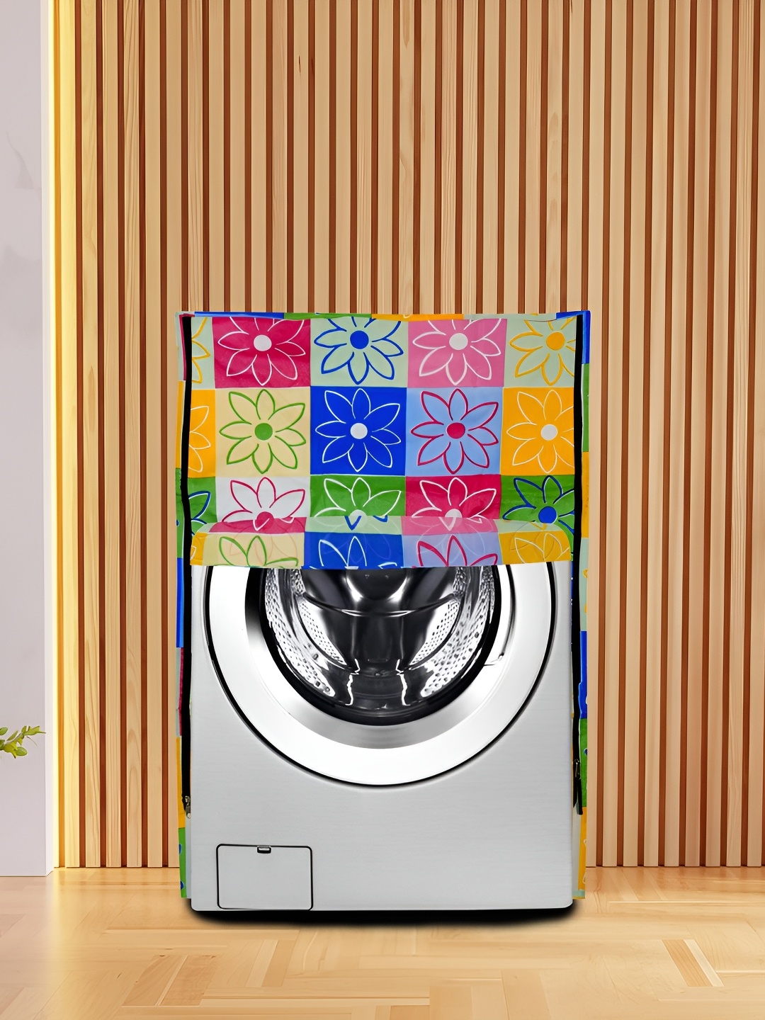 

KANUSHI INDUSTRIES Blue & Pink Floral Printed Front Load Automatic Washing Machine Cover
